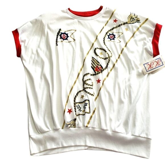 NWT K.K. Made in USA Vintage Nautical Anchor White and Red Top Sz 22W - Picture 1 of 16